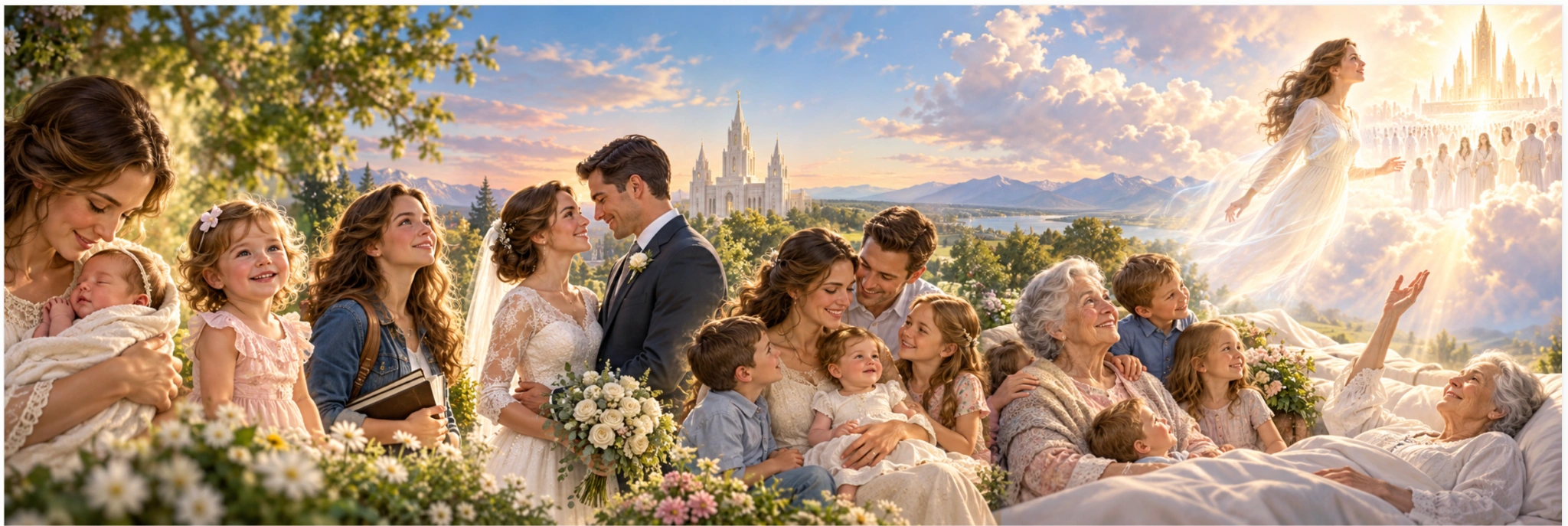 A life journey from birth through childhood, marriage, family life and old age to passing away, when the spirit rises toward heaven
